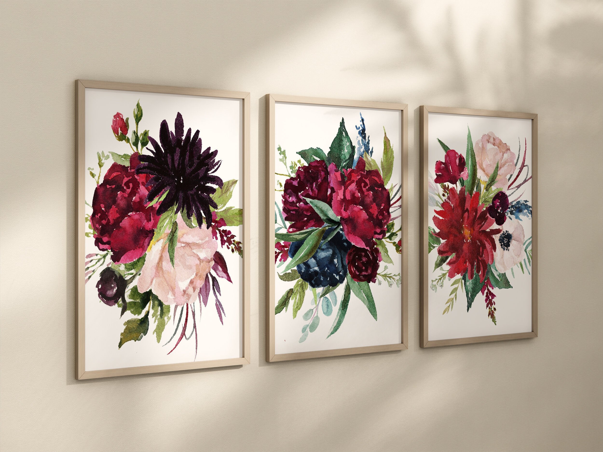 Burgundy FLOWER Wall Art, Watercolor Floral Bouquet Artwork Prints, Frames  or Canvas, Flower Wall Decor, Watercolor Floral Pictures Set of 3 - Etsy  Israel