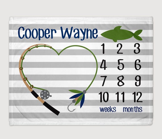 Fish Milestone Blanket: Personalized Boy Fishing Baby Shower Gift