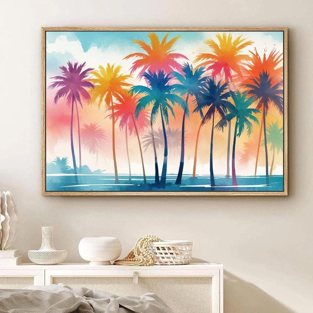 Colorful Palm Tree Art: Tropical Beach House Wall Decor Set of 1