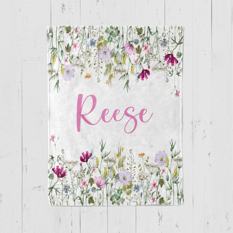 Personalized Wildflower Blanket: Floral Girl Nursery Bedding Gift image 3