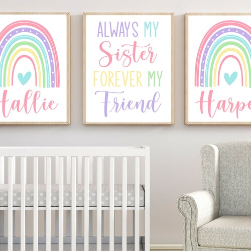 Rainbow Sisters Wall Art, Girl Twin Sister Rainbow DIGITAL DOWNLOADS Set of 3, Best Friends Rainbow Sisters, Girl Rainbow Nursery Decor DD