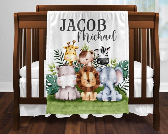 Safari Animals Blanket, Personalized Baby Shower Gift, Safari Animals Baby Blanket, Safari Boy Name Newborn Safari Animal Baby Shower Gift