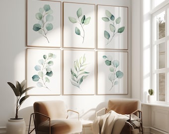 Artwork Eucalyptus Gallery Wall Art - Watercolor Leaves Art - Eucalyptus Pictures Eucalyptus Wall Decor Set of 6 WC
