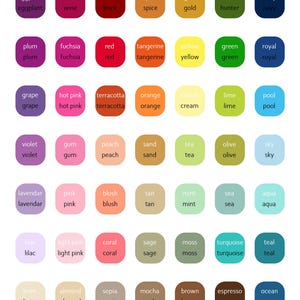 The image is a color chart that provides a visual representation of various colors, including shades of red, orange, yellow, green, blue, purple, pink, and more. The chart is organized into rows and columns, with each color listed in a specific section. The chart is designed to help users easily identify and choose colors for different purposes, such as design, branding, or artistic expression.
