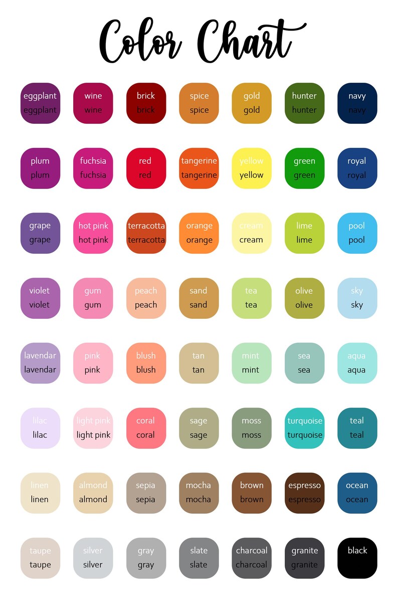 The image is a color chart that provides a visual representation of various colors, including shades of red, orange, yellow, green, blue, purple, pink, and more. The chart is organized into rows and columns, with each color listed in a specific section. The chart is designed to help users easily identify and choose colors for different purposes, such as design, branding, or artistic expression.