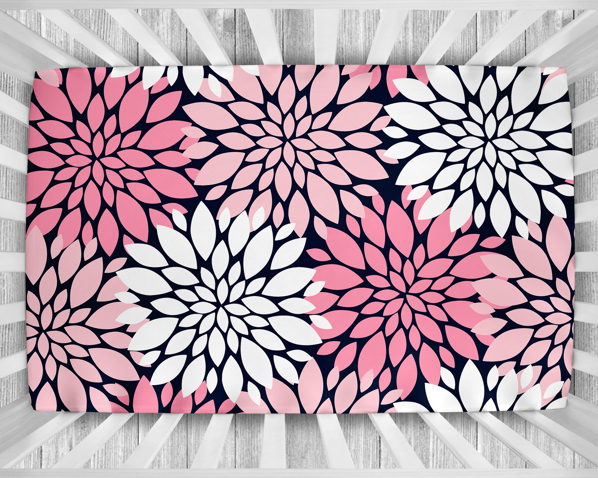 Navy Pink Floral Crib Sheet Baby Girl Personalized Crib Etsy