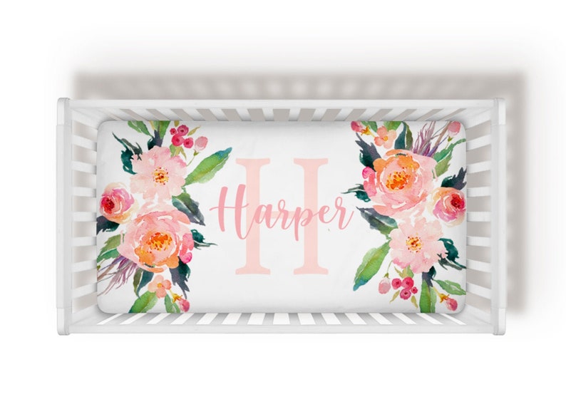 Girl Floral Crib Sheet Baby Girl Personalized Crib Sheet Etsy