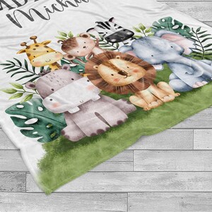 Safari Animals Blanket, Personalized Baby Shower Gift, Safari Animals Baby Blanket, Safari Boy Name Newborn Safari Animal Baby Shower Gift immagine 2