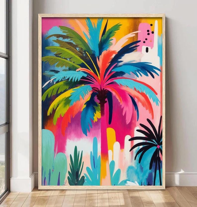 Abstract Palm Tree Artwork: Colorful Tropical Wall Decor Set of 1