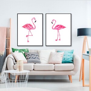 Flamingo Wall Decor - Two Flamingos Wall Art - Flamingo Artwork - Set of 2 Framed, Canvas or Art Prints WC image 3