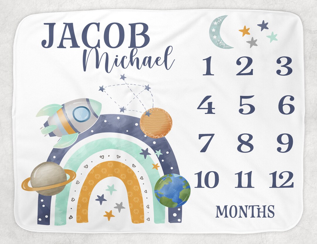 SPACE Milestone BLANKET, Outer Space Name Blanket, Newborn
