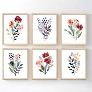 Watercolor Wildflowers Wall Art -  Boho Floral Art Set of 6 - Framed, Canvas, or Art Prints WC