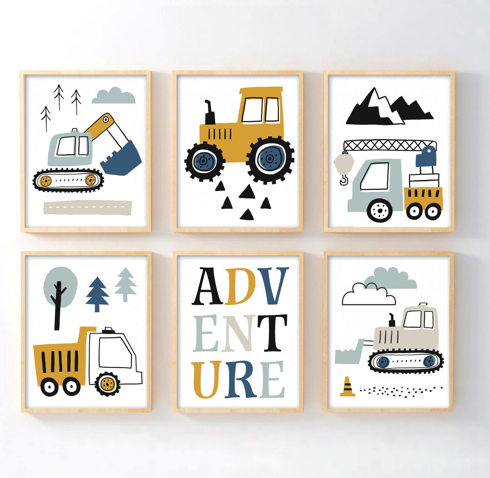 Construction Wall Decor Modern Boy Construction Trucks Wall Etsy