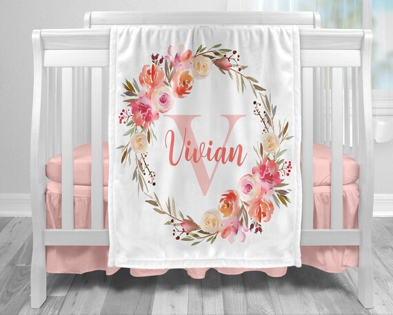 Personalized Baby BLANKET, Floral Coral Baby Gift Shower Gift, Watercolor  Floral Baby Girl Blanket, Monogram Newborn Baby Shower Gift - Etsy