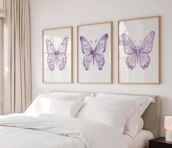 Lilac Butterfly Artwork - Butterfly Nursery Wall Art - Lavender Watercolor Butterfly Wall Decor -  Butterfly Pictures Set of 3 WC