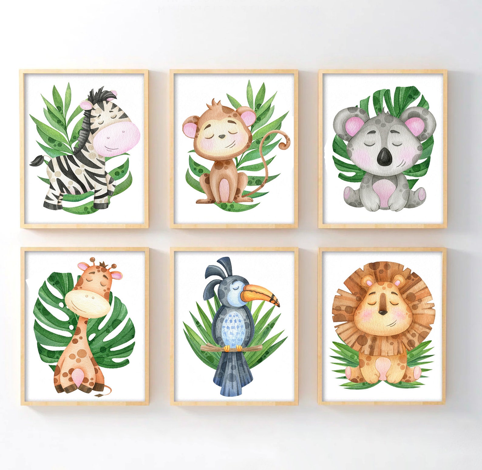 Baby Animal Wall Art Watercolor Jungle Animal Nursery Art Etsy