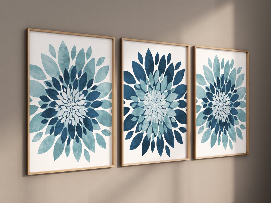 Blue FLOWER Wall Decor Flower Art Prints or Canvas Etsy