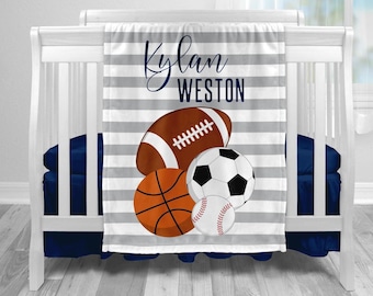 Personalized Sports Baby Blanket: Boy Nursery Decor, Shower Gift
