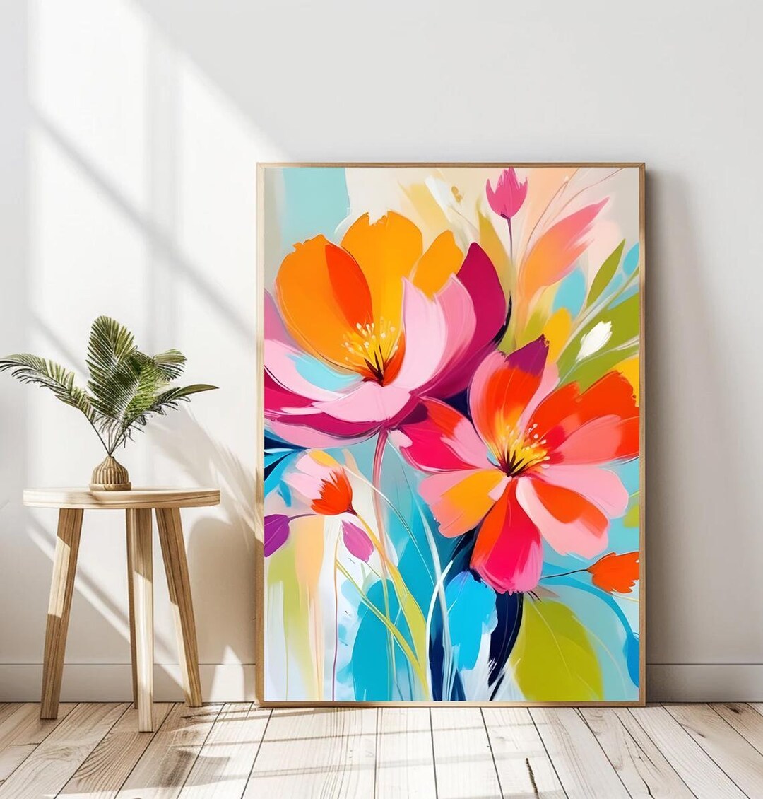 Vibrant Abstract Flower Wall Art Printable Colorful Flower Artwork ...