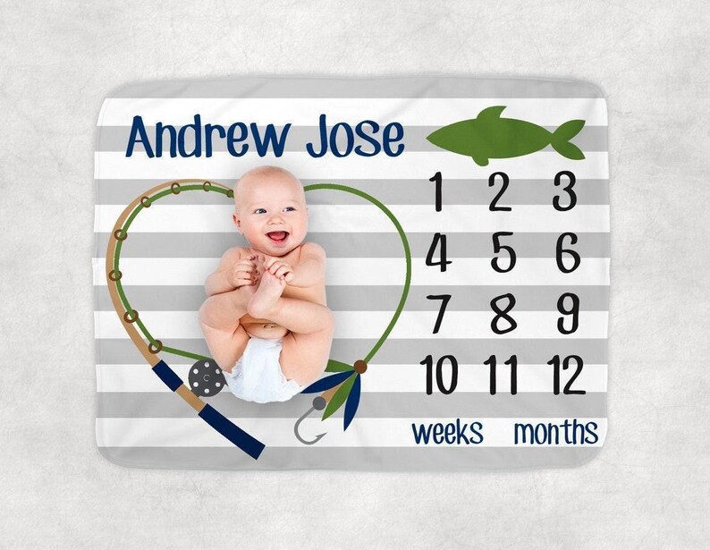 Fish Milestone Blanket: Personalized Boy Fishing Baby Shower Gift image 2