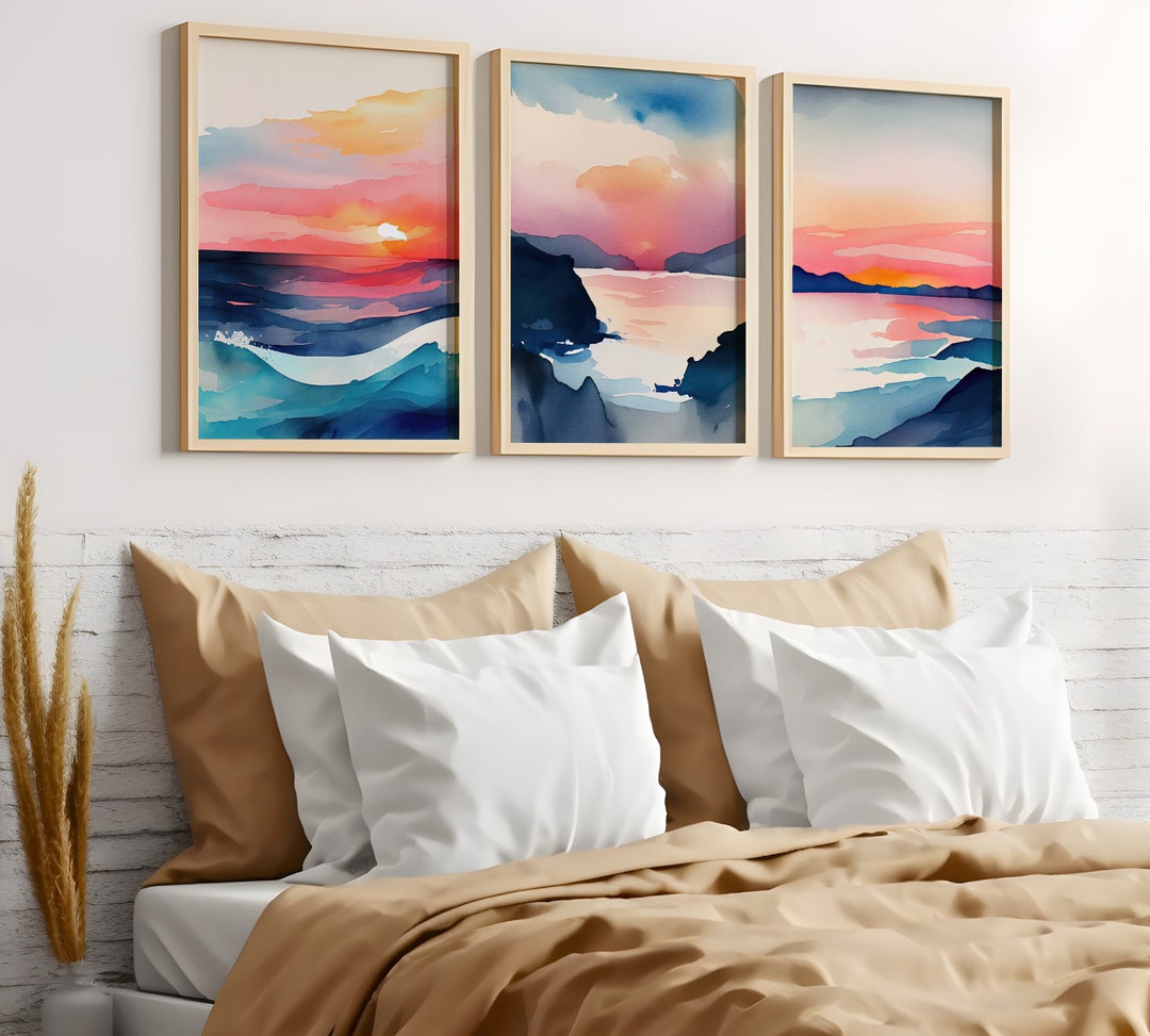Sunset Landscape Art Prints, Sunset Framed Artwork or Ocean Sunset Canvas Pictures, Ocean