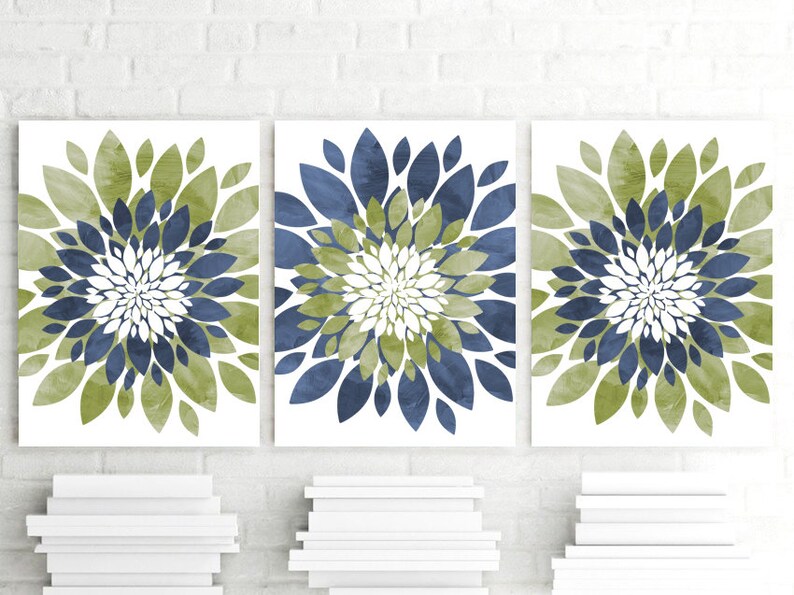 Watercolor Blue Green Flower Wall Art Flower Art Prints or Etsy