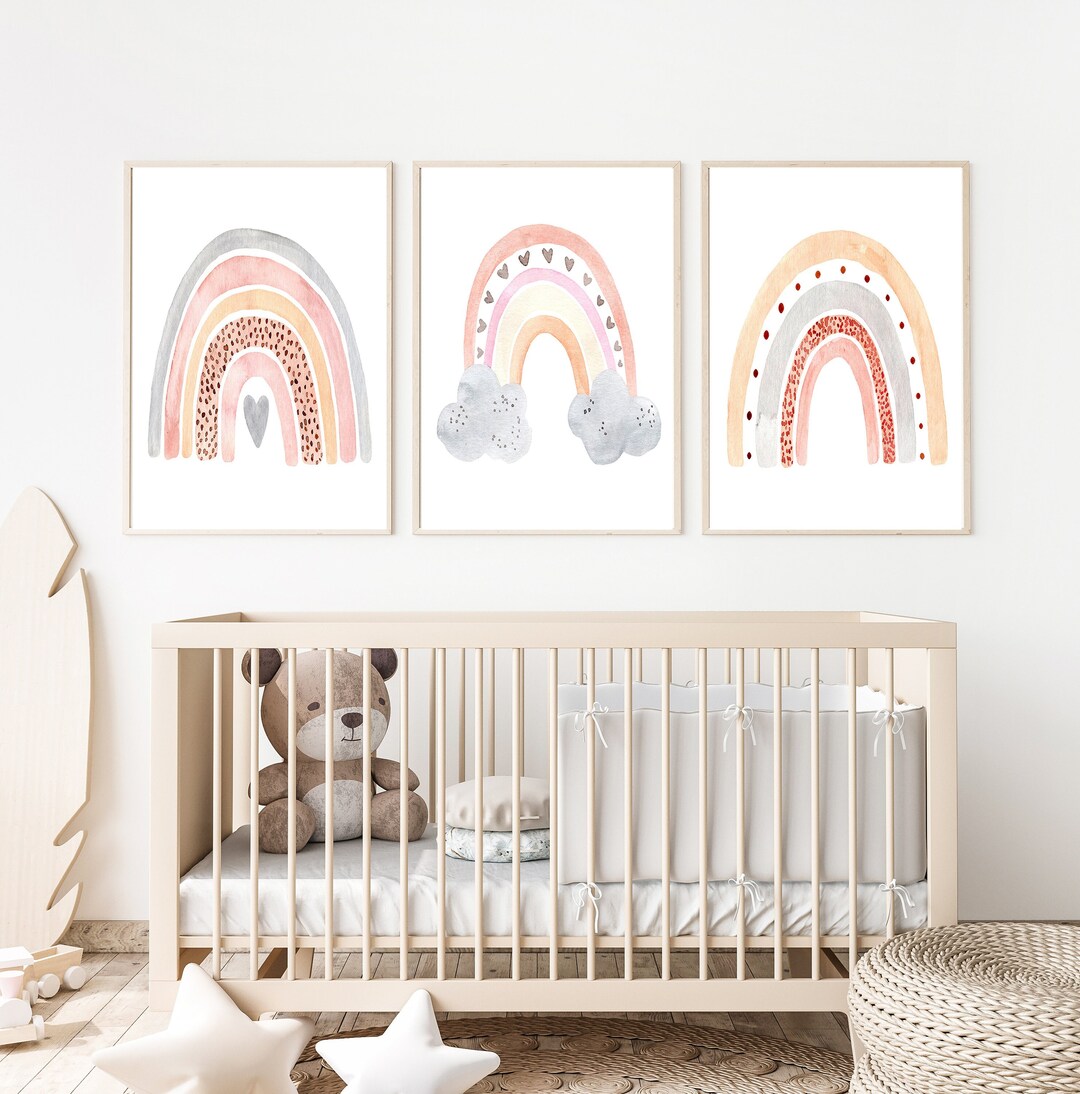 Boho Rainbow Nursery Wall Art: Watercolor Rainbow Decor, Set of 3 ...