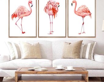 Flamingo Wall Decor - Framed Flamingo Art Print - Watercolor Flamingo Artwork - Flamingo Girl Nursery Wall Art - Flamingo Pictures Sets of 3