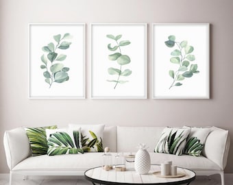 Eucalyptus Watercolor Artwork Botanical Leaves Wall Art Set of 3 - Framed, Canvas, or Art Prints WC