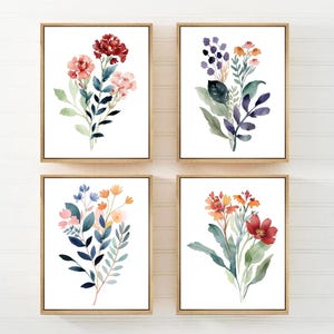 Watercolor Wildflower Wall Art: Boho Floral Decor Set of 4 - Framed, Canvas, or Art Prints WC