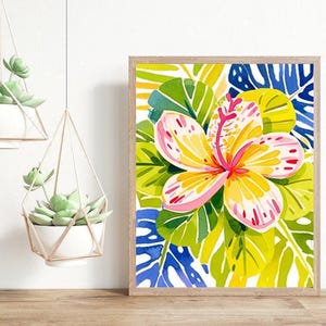 Tropical Hibiscus Wall Art: Colorful Beach House Wall Decor Set of 3 - Framed, Canvas, or Art Prints WC image 2