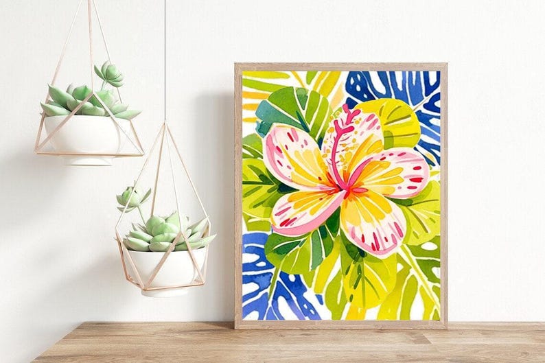 Tropical Hibiscus Wall Art: Colorful Beach House Wall Decor Set of 3 - Framed, Canvas, or Art Prints WC image 2