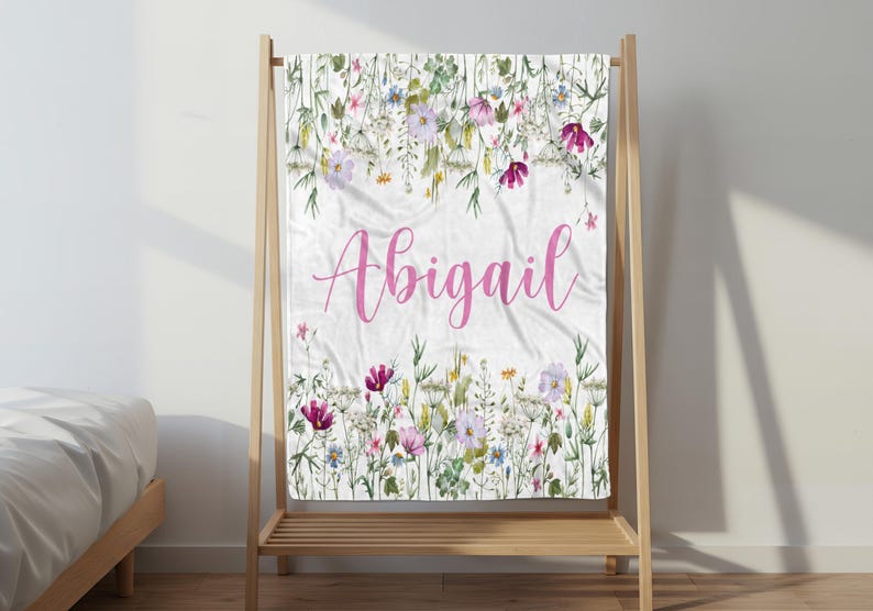 Personalized Wildflower Blanket: Floral Girl Nursery Bedding Gift image 2