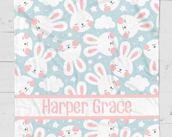 Baby Girl Bunny Blanket - Bunny Personalized Baby Shower Gift - Bunny Rabbit Baby Girl Blanket - Bunny Rabbit Newborn Baby Girl Shower Gift