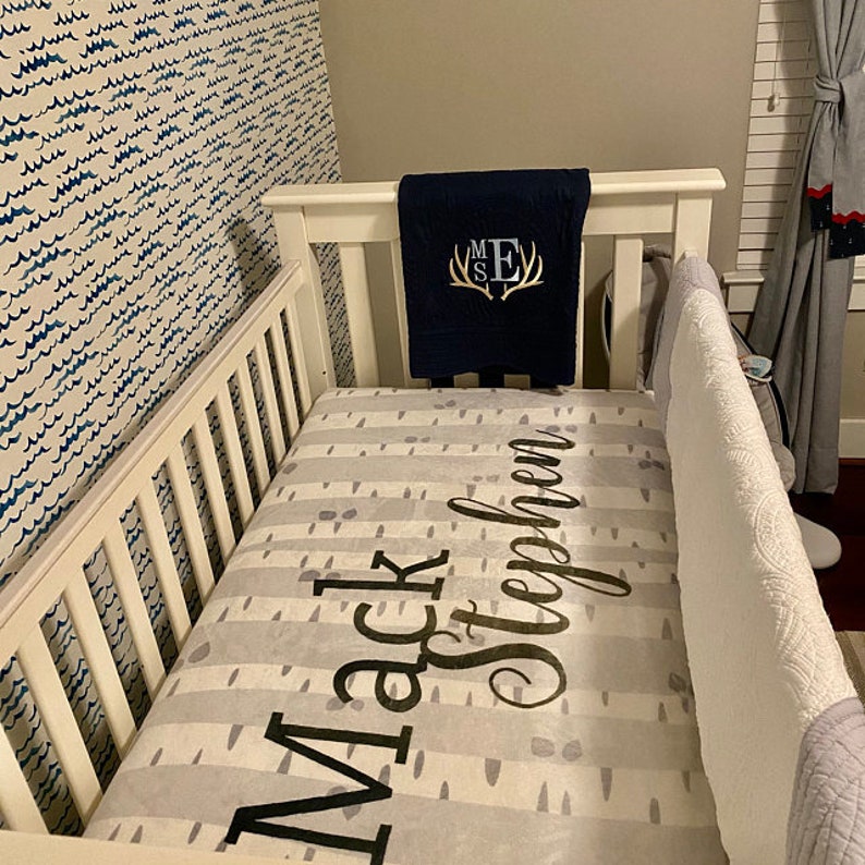 Boy Name Crib Sheet Baby Boy Name Personalized Crib Sheet Etsy