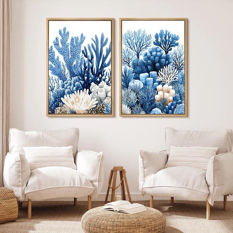 コーラルリーフアート：トロピカルコースタルウォールデコ、2枚セット