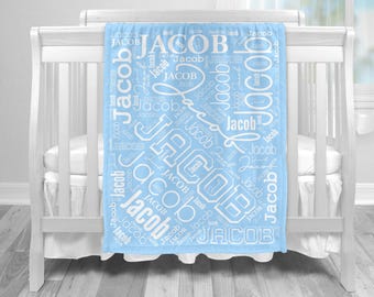 Boy Name Blanket - Personalized Boy Blanket - Baby Boy Blanket - Boy Name Blanket - Newborn Boy Shower Gift -Toddler Light Blue Name Blanket