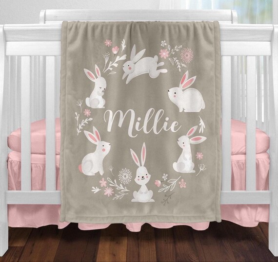 Bunny Blanket, Baby Girl Bunny Rabbit Blanket, Personalized Baby Shower Gift, Rabbit Baby Girl Blanket, Monogram Newborn Baby Shower Gift