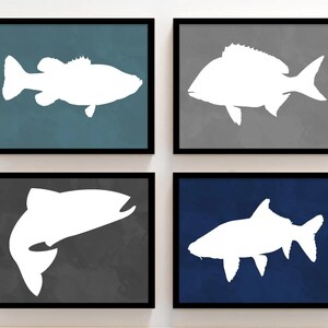 Fish Art Prints - Lake Fish Bedroom Wall Art - Lake House Fish Artwork - Baby Boy Fish Nursery Wall Decor - Fish Canvas Artwork Set of 4 image 5
