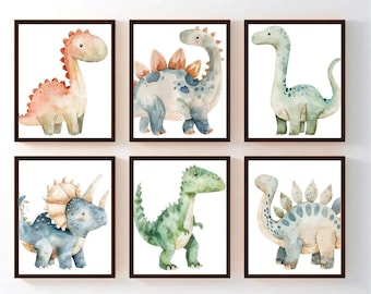 Dinosaur Wall Art Decor Set of 6 - Framed, Canvas, or Art Prints WC