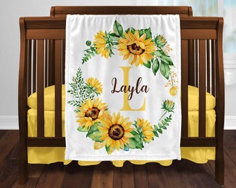 Baby Sunflower Blanket, Baby Girl Sunflower Personalized Baby Shower Gift, Sunflower Baby Blanket, Sunflower Newborn Baby Girl Shower Gift