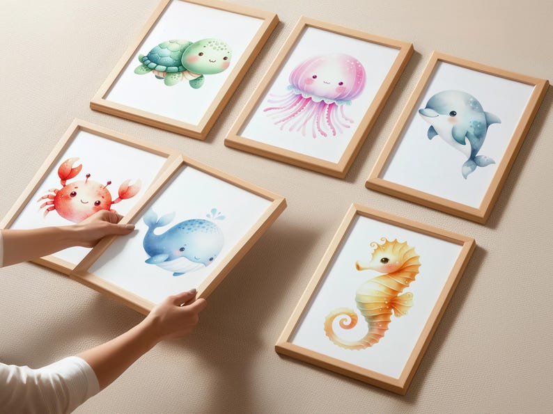 Under the Sea Animals Wall Art: Ocean Animals Nursery Decor Set of 6 ...