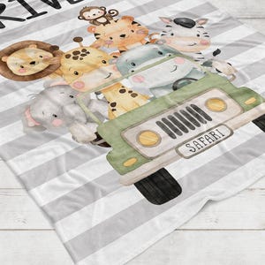Baby Safari Animals Blanket, Personalized Baby Shower Gift, Safari Animals Baby Blanket, Safari Boy Name Newborn Baby Shower Gift image 2