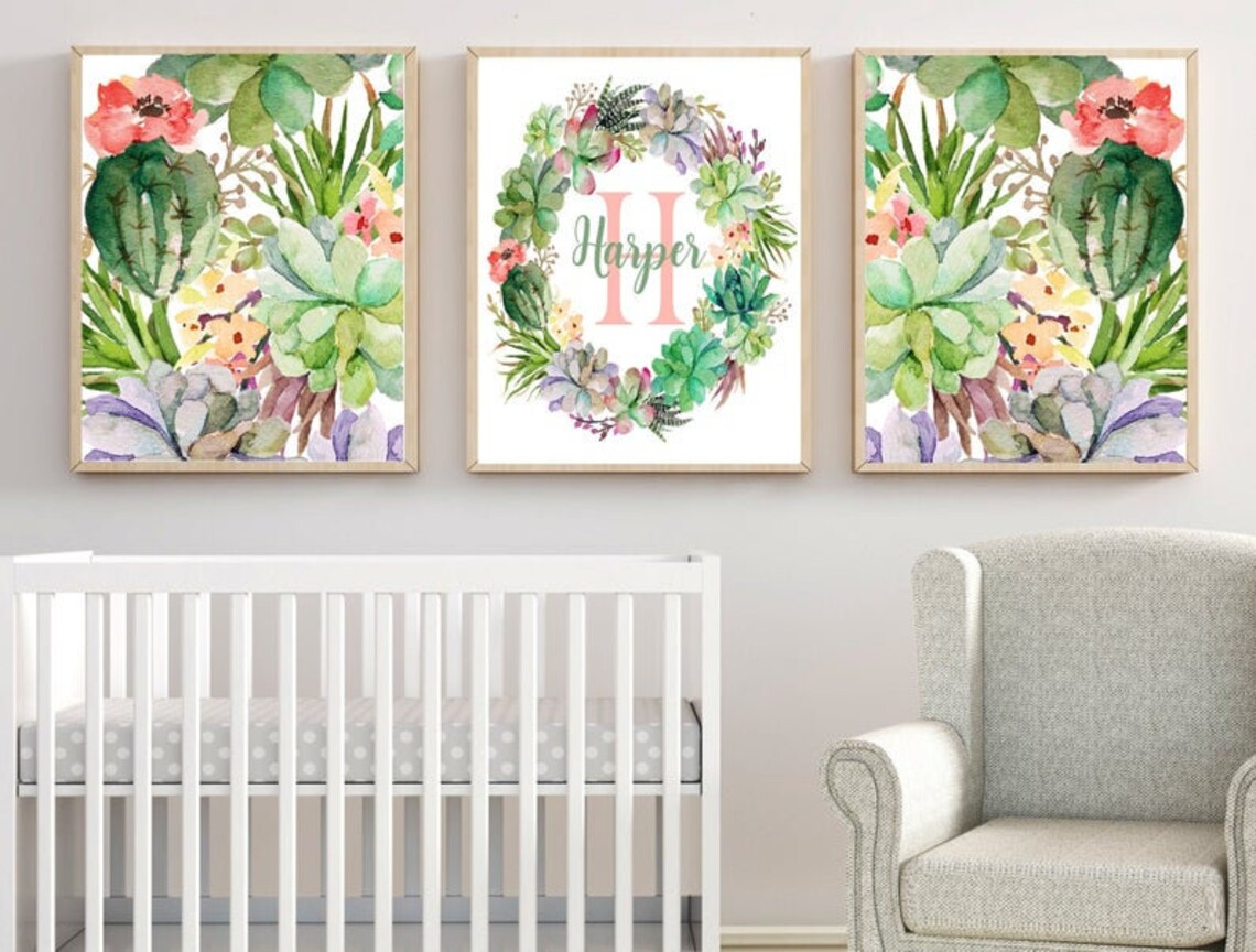 Succulent Baby Blanket Baby Girl Cactus Blanket Personalized Etsy