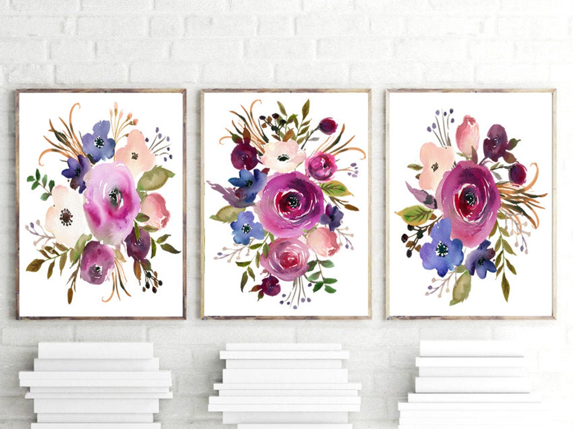 Purple Flower Wall Art Watercolor Purple Flower Art Prints or Etsy