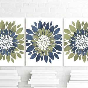 Green Navy Flower Wall Art Decor