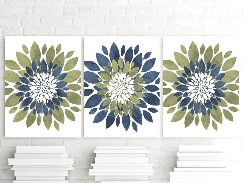 Green Navy Flower Wall Art Decor