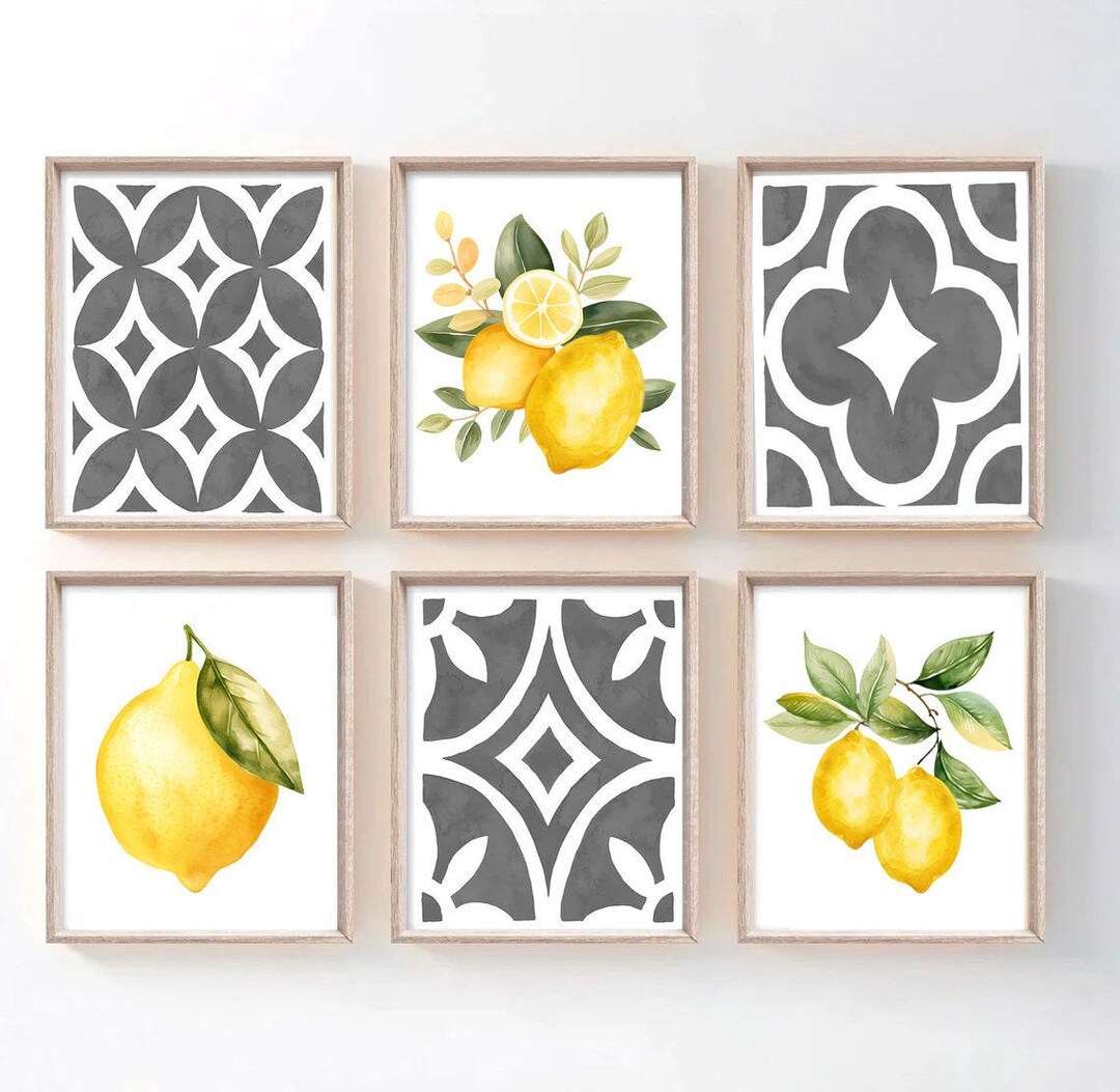 Vv Lemon Wall Art Prints Lemon Farmhouse Kitchen Pictures Lemon Pattern ...