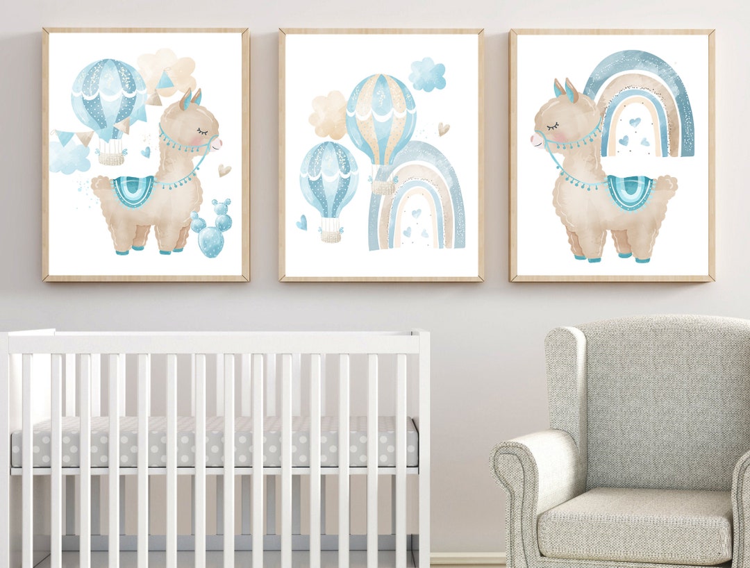 Boy Llama Nursery Decor Boy Llama Rainbow Nursery Art Prints or Canvas