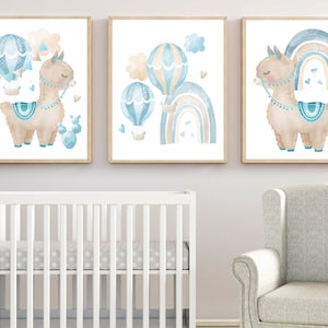 Boy Llama Nursery Wall Art Decor Set of 3
